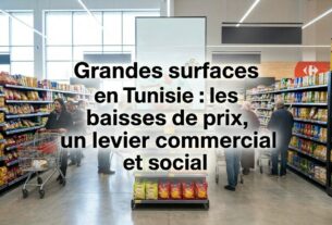 Produits alimentaires dans une grande surface en Tunisie, dans le contexte des baisses de prix annoncées en octobre 2026.