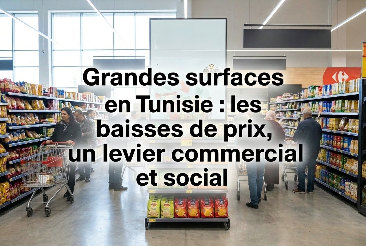 Produits alimentaires dans une grande surface en Tunisie, dans le contexte des baisses de prix annoncées en octobre 2026.